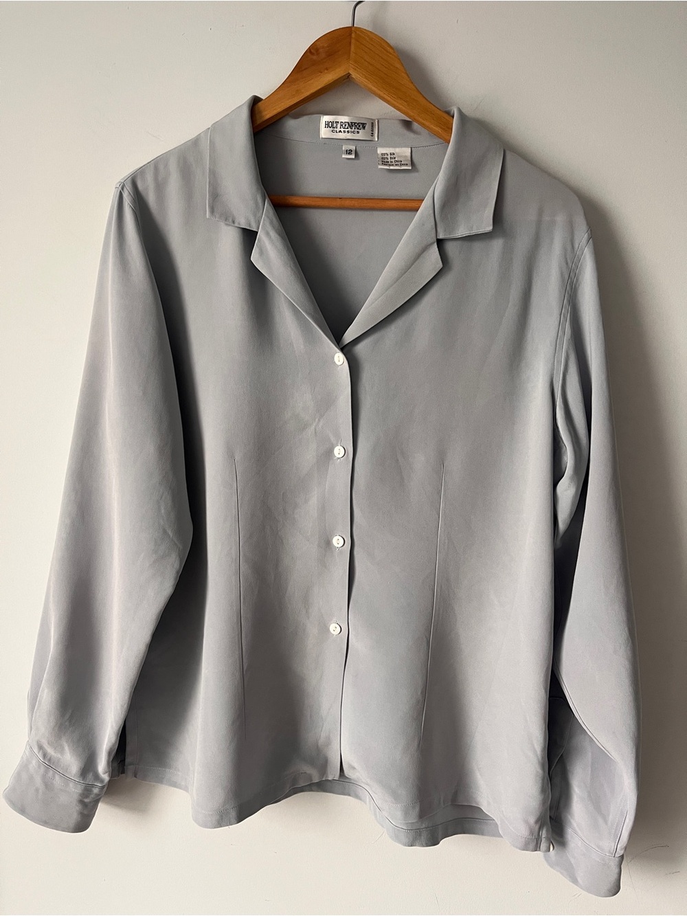 Holt Renfrew Light-Blue-Grey Button-Down Silk Blouse